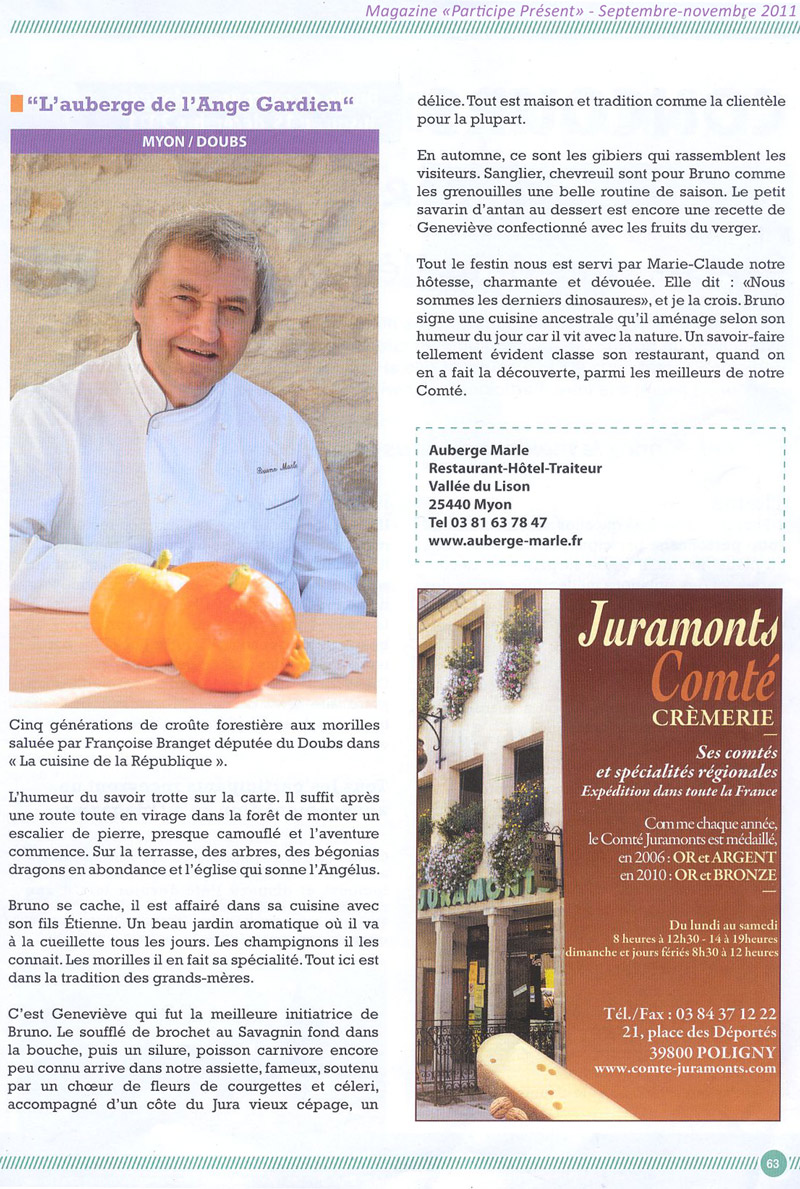 Magazine "Participe Présent" - Article sur l'Auberge Marle